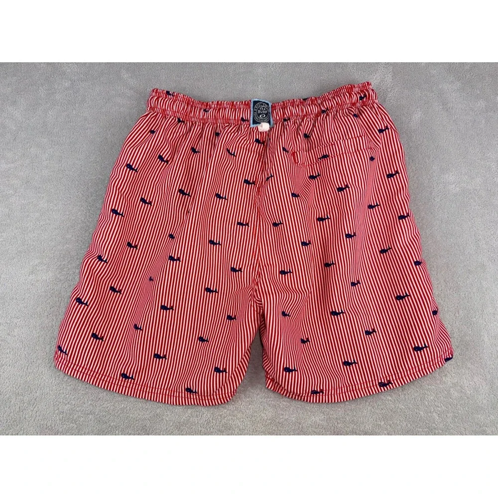 EXIST SWIM Men's‎ SM Red Stripe Whale Print Swim Trunks Shorts Size Small